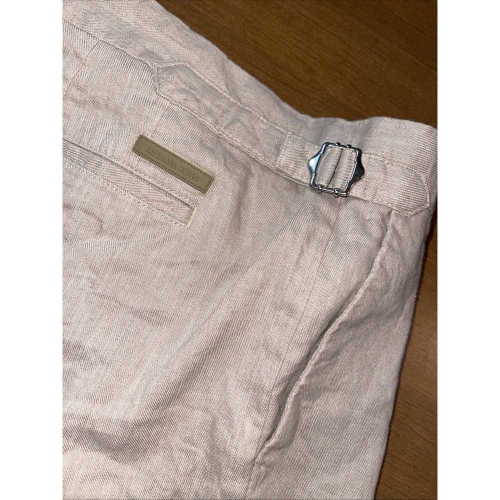 Michael Kors Shorts Men 38 Beige Linen Blend Side Adjusters, Pockets